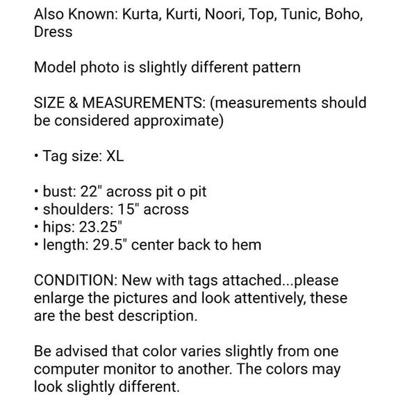 Ada Chikankari Hand Embroidered Tunic Top  Size XL  NWT  Black & Gray  Ethnic - Picture 13 of 13